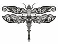 Engrave isolated dragonfly hand drawn graphic illustration. Vector illustration Royalty Free Stock Photo