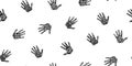 Engraved handprint seamless pattern. Endless hand drawn human palm prints graphic vector illustration, black isolated on Royalty Free Stock Photo