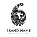 Engraved elegance vintage floral monogram number 6 monochrome