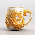 Baroque-inspired Gold Flower Coffee Cup With Realistic Details Royalty Free Stock Photo