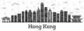 Engraved Hong Kong China City Skyline with Modern Buildings Isolated on White. Royalty Free Stock Photo