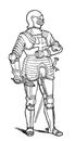 An engraved illustration of the Knight in armour from a vintage book Encyclopaedia Britannica by A. and C. Black, vol. 2, of 1875