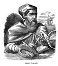 An engraved illustration of portrait of Amerigo Vespucci from a vintage book Encyklopedya Powszechna, 1890, Warsaw