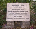 Engraved information stone for the Alfredo Keil bust in Praca da Alegria in Lisbon, Portugal.