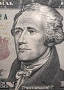 Engraved portrait of Alexander Hamilton on a USA ten dollar bill. Royalty Free Stock Photo