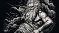 Engraved portrait of Zeus king of the gods on Mount Olympus