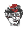 Engraved statue David with red rose