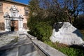 Engraved stone with inscription of the Rectorship of the University of Granada at the entrance to the building