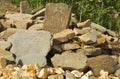 Engraved stones with Tibetan Buddhist mantra in a village of Padum, Zanskar Valley, Ladakh, INDIA Royalty Free Stock Photo