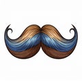 Engraved Style Brown and Blue Mustache with Curled Ends Isolated on White Background Royalty Free Stock Photo