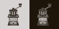 Engraved style illustration for posters, decoration, logo, embler and print. Hand drawn sketch of coffee grinder in monochrome Royalty Free Stock Photo