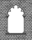 Engraved vintage drawing of a classic gothic architectural decorative frame on a brick wall background Royalty Free Stock Photo