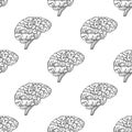 Engraving brain illustration, Hand Drawn Anatomical seamless pattern. Vector Royalty Free Stock Photo