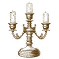 Engraving of candlestick on white background