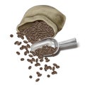 Engraving coffee beans in jute bag