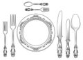 Engraving cutlery and dinner plates Royalty Free Stock Photo