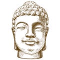 Engraving drawing illustration of stone buddha head