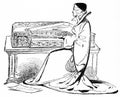 Engraving of a female harpsichord player