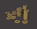 Engraving gold coin pile set isolated on gray BG Royalty Free Stock Photo