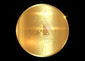 Engraving on gold medal of Sacred Masonic symbol. All Seeing eye, the third eye of Providence inside triangle pyramid sign logo Royalty Free Stock Photo