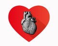 Engraving human heart on heart symbol BG