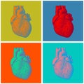 Engraving human heart illustration in variety pop art style