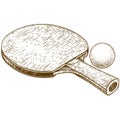 Engraving illustration of ping pong table tennis racket and ball Royalty Free Stock Photo