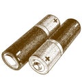 Engraving illustration of two batteries Royalty Free Stock Photo