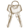 Engraving illustration of two keys Royalty Free Stock Photo
