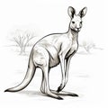 Detailed Shaded Kangaroo Illustration In Black And White