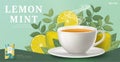 Engraving lemon mint tea banner ads Royalty Free Stock Photo