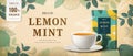 Engraving lemon mint tea banner ads Royalty Free Stock Photo