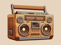 Engraving retro vintage wooscut modern style music audio boombox speaket for cassettes types. Can be used like logo or icon.