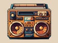 Engraving retro vintage wooscut modern style music audio boombox speaket for cassettes types. Can be used like logo or icon.