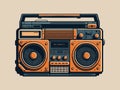 Engraving retro vintage wooscut modern style music audio boombox speaket for cassettes types. Can be used like logo or icon.