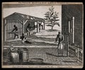 Tobacco manufactuing on plantation, circa 1750 Royalty Free Stock Photo