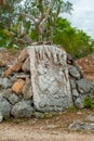 Engraving on stone depicting a Maya, taken in Tecoh Royalty Free Stock Photo