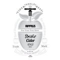 Engraving style apple with corkscrewing front. Cider label on white