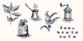 set of Engraving coffee illustration premium