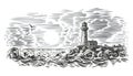 Engraving style illustration of beacon. Vector.