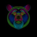 Engraving of stylized psychedelic bear on black background