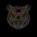Engraving of stylized psychedelic bear on black background