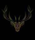 Engraving of stylized psychedelic deer on black background