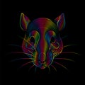 Engraving of stylized psychedelic rat portrait in spectrum colors