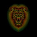 Engraving of stylized rasta lion on black background Royalty Free Stock Photo