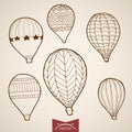 Engraving vintage hand drawn vector flying balloon