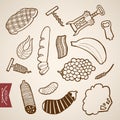 Engraving vintage hand drawn vector food snack Ske