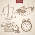 Engraving vintage hand drawn vector libra clock ph Royalty Free Stock Photo