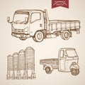 Engraving vintage hand drawn vector pickup silos c