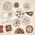 Engraving vintage hand drawn vector pizza box Ital